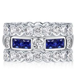 Italo Vintage White & Blue Sapphire Stackable Band Set