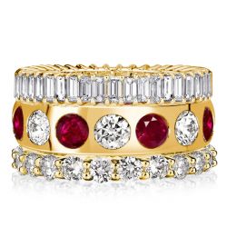 Italo Round & Baguette White & Ruby Eternity Stackable Band Set
