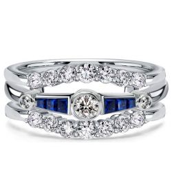 Italo Blue Sapphire Bezel Setting Vintage Engagement Ring Sets