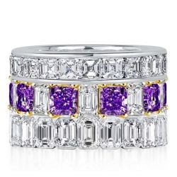 Italo Emerald & Asscher & Princess Cut Amethyst Stackable Band Set