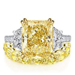 Two Tone Radiant Cut Created Yellow Sapphire Eternity Bridal Set