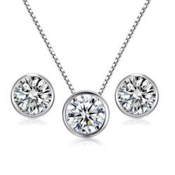Classic Bezel Pendant Necklace & Stud Earrings Set