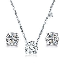 Classic Round Cut Pendant Necklace & Stud Earrings Set