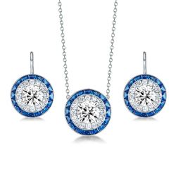 Halo Created Sapphire Pendant Necklace & Drop Earrings Set