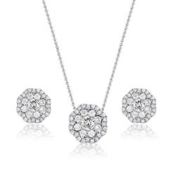 Halo Flower Design Pendant Necklace & Stud Earrings Set