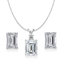 Italo Classic White Emerald Cut Necklace & Earrings Set