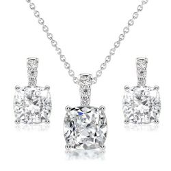 Italo White Sapphire Cushion Cut Necklace & Earrings Set