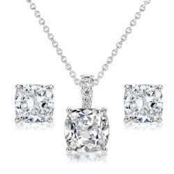 Italo White Sapphire Cushion Cut Necklace & Stud Earrings Set