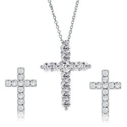 Italo Classic White Sapphire Cross Necklace & Stud Earrings Set