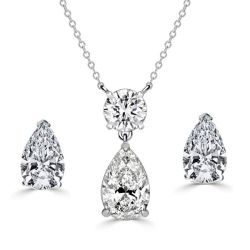 Italo White Sapphire Pear Cut Necklace & Stud Earrings Set