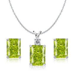 Italo Peridot Radiant Cut Necklace & Stud Earrings Set