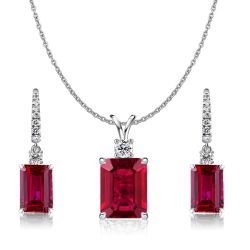 Italo Silver Ruby Necklace Ruby Earrings Jewelry Set Emerald Cut Drop Earrings Pendant Necklace For Women