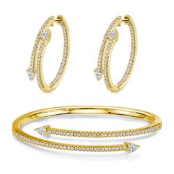 Pear Cut White Sapphire Bangle Bracelet & Hoop Earrings Set