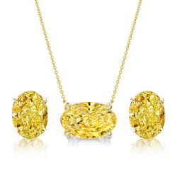 Italo Oval Cut Yellow Topaz Solitaire Necklace & Earrings Set