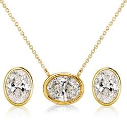 Italo Bezel Setting Oval Cut Solitaire Necklace & Earrings Jewelry Set