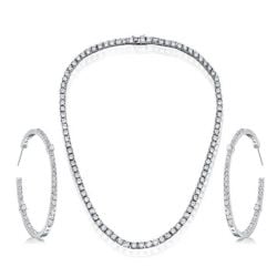 Italo Round Cut White Sapphire Necklace & Hoop Earrings Jewelry Set