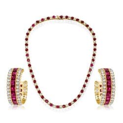 Italo Golden Asscher & Round Cut Ruby Earrings & Necklace Jewelry Set