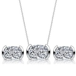 Italo Half Bezel White Sapphire Necklace & Earrings Jewelry Set