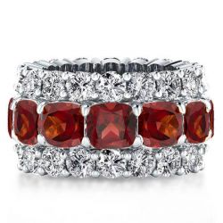 Triple Row Eternity Garnet Cushion Wedding Band