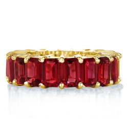 Golden Classic Emerald Created Garnet Eternity Wedding Band