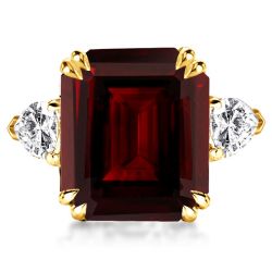 Three Stone Created Garnet Emerald Engagement Ring