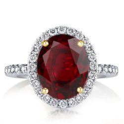 Halo Oval Created Garnet Engagement Ring