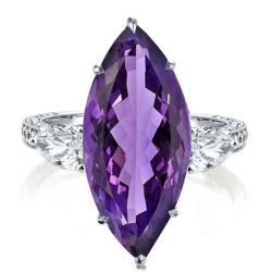 Three Stone Marquise Cut Created Amethyst Engagement Ring