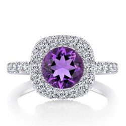 Halo Round Cut Created Amethyst Engagement Ring