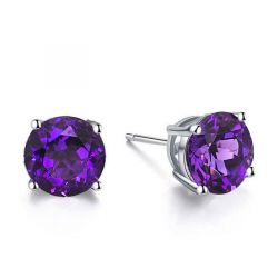 Classic 4 Prong Created Amethyst Stud Earrings