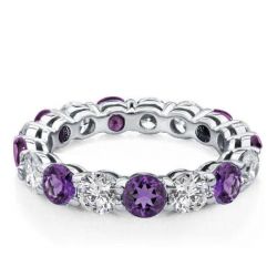 Alternating Purple & White Round Cut Eternity Wedding Band