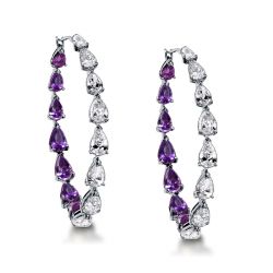 Pear Cut Created Amethyst Hoop Earrings