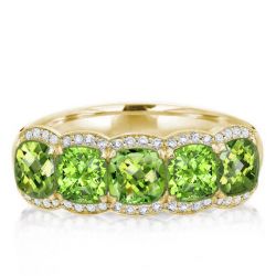 Golden Halo Cushion Cut Created Peridot Wedding Band