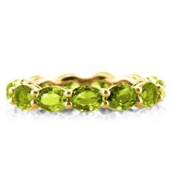 Oval Cut Peridot Ring Sterling Silver Eternity Band For Women