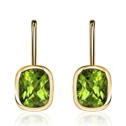 Italo Golden Bezel Radiant Cut Peridot Drop Earrings