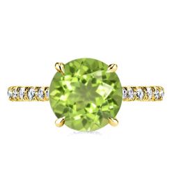 Golden Hidden Halo Round Cut Peridot Engagement Ring