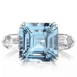 Italo Aquamarine Engagement Ring Asscher Cut Three Stone Ring