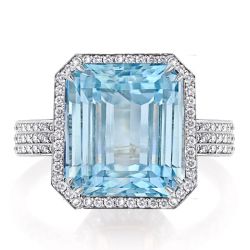 Double Prong Halo Created Aquamarine Engagement Ring