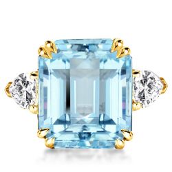 Yellow Gold Emerald Cut Three Stone Aquamarine Engagement Ring