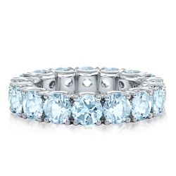 Round Cut Eternity Aquamarine Wedding Band For Women