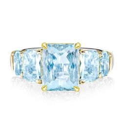 Five Stone Radiant Cut Aquamarine Engagement Ring