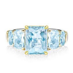 Five Stone Radiant Cut Aquamarine Engagement Ring