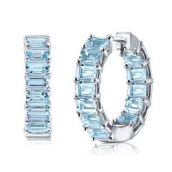 Italo Emerald Cut Aquamarine Hoop Earrings In Sterling Silver