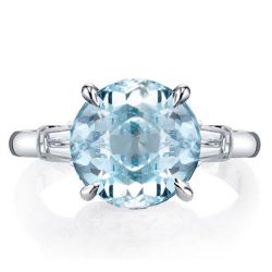 Three Stone Created Aquamarine Engagement Ring