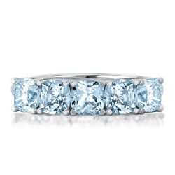 Half Eternity Cushion Cut Aquamarine Ring Wedding Band Ring