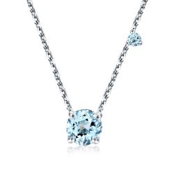 Round Cut Aquamarine Sterling Silver Necklace