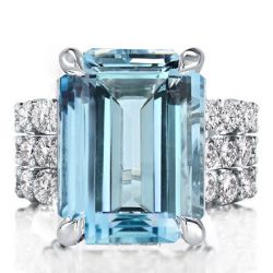 Italo Affordable Emerald Cut Aquamarine Engagement Ring Set