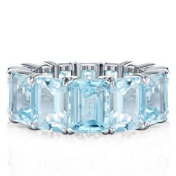 Italo Emerald Cut Aquamarine Eternity Wedding Band For Women