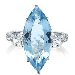 Aquamarine Ring 3 Stone Engagement Ring Sterling Silver Marquise Engagement Ring