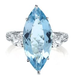 Three Stone Marquise Cut Aquamarine Engagement Ring