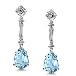 Pear Cut Created Aquamarine Drop Earrings